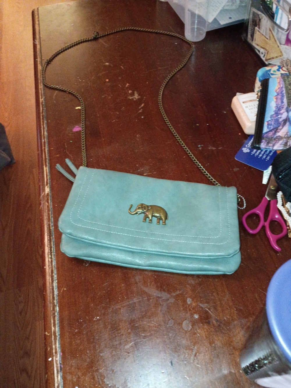 Teal Crossbody Clutch with Elephant Accent